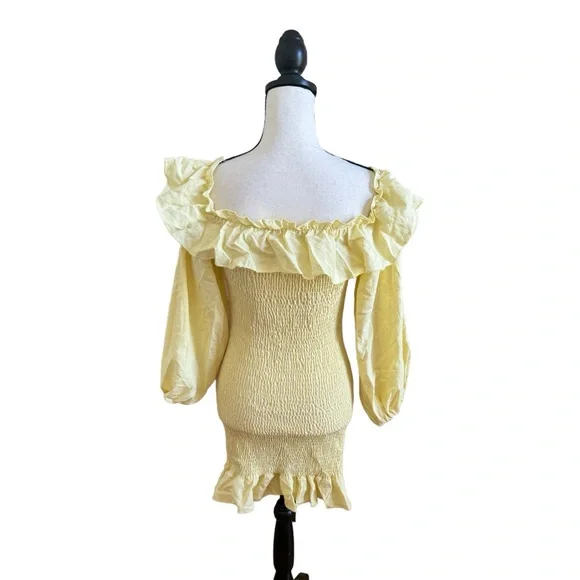 Shirred Bodice Bishop Sleeve Mini Dress - Picture 3 of 3